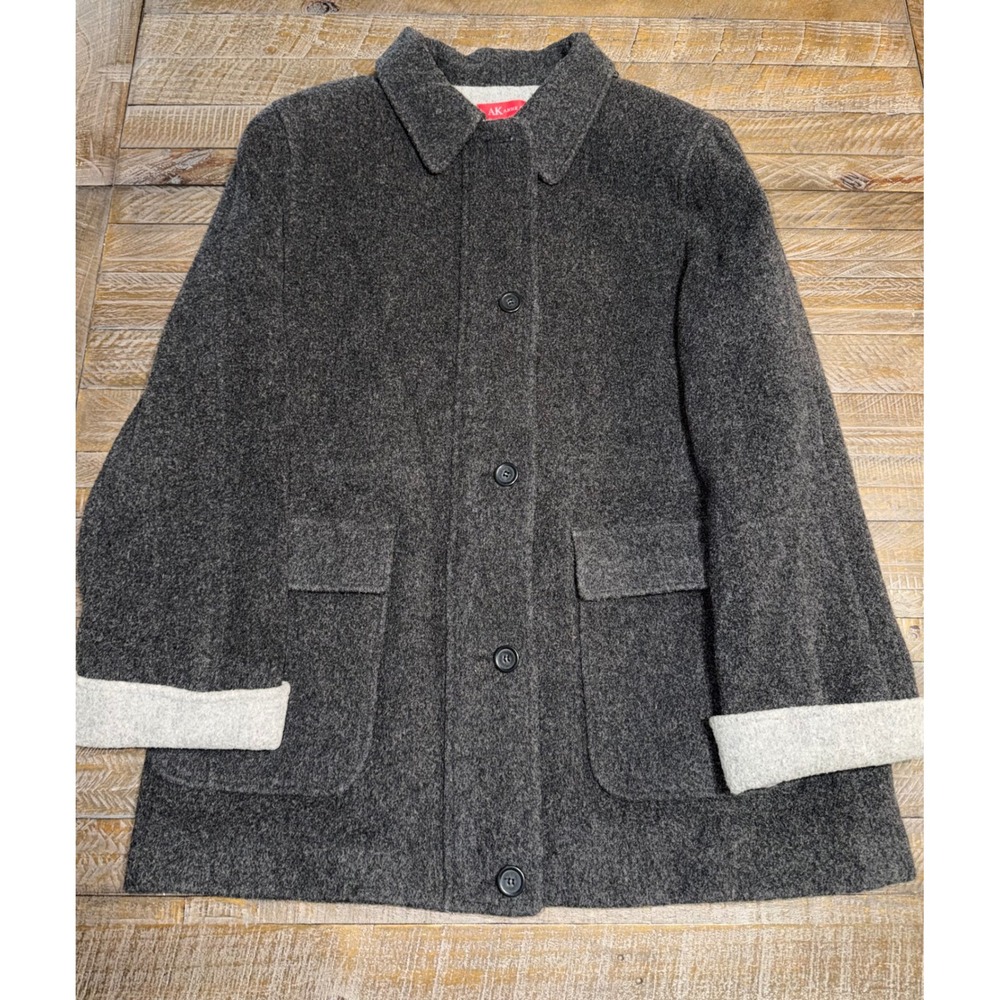 Anne Klein Car Coat Mens L Charcoal Grey Wool Blend Zip Button Jacket Preloved